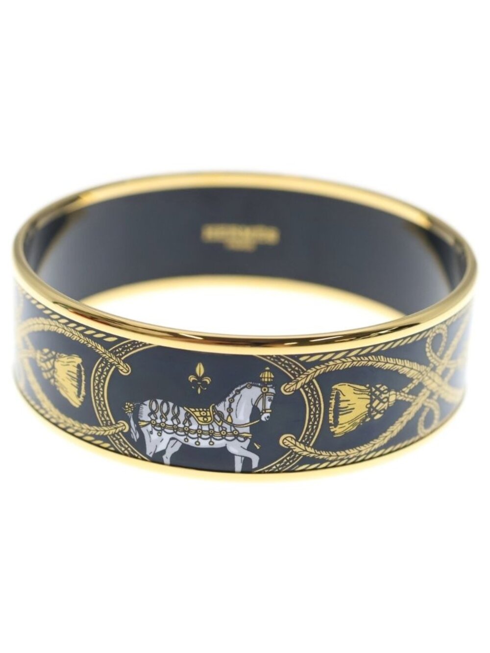 Hermes Enamel GM Bangle Bracelet Black Gold Metal